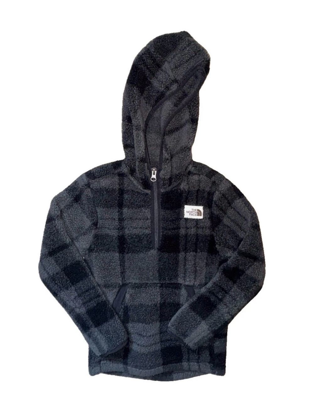 The North Face Black Plaid Hooded Fleece Pullover